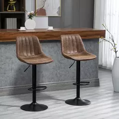 HOMCOM Breakfast Bar Stools Set of 2, 59-80cm Sitting Hight Leather Upholstered Bar Chairs - Brown - 2