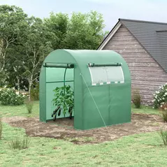 Outsunny Walk in Polytunnel Greenhouse, Green House for Garden with Roll-up Window and Door, 1.8 x 1.8 x 2 m, Green - 2