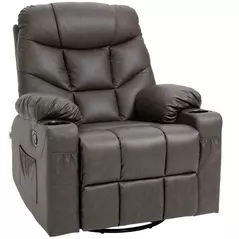 HOMCOM Manual Reclining Chair, Recliner Armchair with Faux Leather, Footrest, Cup Holders, 86x93x102cm, Brown - 1