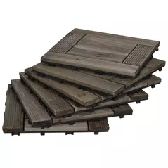 Outsunny 27 Pcs Wooden Interlocking Decking Tiles, 30 x 30 cm Outdoor Flooring Tiles, 2.5㎡ per Pack, for Patio, Balcony, Terrace, Hot Tub, Charcoal Grey - 1
