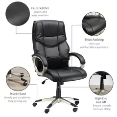 HOMCOM Home Office Chair High Back Computer Desk Chair with Faux Leather Adjustable Height Rocking Function Black - 7