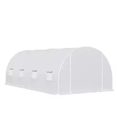 Outsunny 6 x 3 x 2 m Polytunnel Greenhouse, Walk in Polytunnel Tent with Metal Frame, Zippered Door and 8 Windows for Garden and Backyard, White - 1