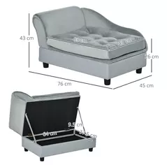 PawHut Pet Sofa Chair, with Storage, Cushion, for Small Dogs, Cats - Light Grey - 3