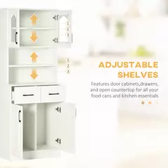HOMCOM Kitchen Cupboard, Freestanding Storage Cabinet with 2 Adjustable Shelves, 2 Drawers and Open Counter for Living Room, Dining Room, 168cm, White - 5