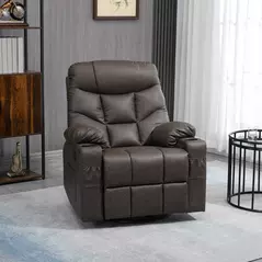 HOMCOM Manual Reclining Chair, Recliner Armchair with Faux Leather, Footrest, Cup Holders, 86x93x102cm, Brown - 2