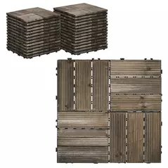 Outsunny 27 Pcs Wooden Interlocking Decking Tiles, Outdoor Flooring Tiles for Patio, Balcony, Terrace, Hot Tub, 30 x 30 cm per Piece, 2.5㎡ per Pack, Charcoal Grey - 1