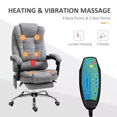 Vinsetto Heated 6 Points Vibration Massage Executive Office Chair Adjustable Swivel Ergonomic High Back Desk Chair Recliner with Footrest Grey - 4