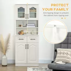 HOMCOM Kitchen Cupboard, Freestanding Storage Cabinet with 2 Adjustable Shelves, 2 Drawers and Open Counter for Living Room, Dining Room, 168cm, White - 7