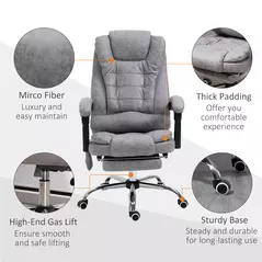 Vinsetto Heated 6 Points Vibration Massage Executive Office Chair Adjustable Swivel Ergonomic High Back Desk Chair Recliner with Footrest Grey - 8