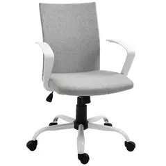 Vinsetto Office Chair Linen Swivel Computer Desk Chair Home Study Task Chair with Wheels, Arm, Adjustable Height, Light Grey - 1