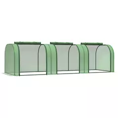 Outsunny Mini Greenhouse, Small Polytunnel Green House with Zipped Doors, Steel Frame for Garden Backyard, 295 x 100 x 80cm, Green - 1