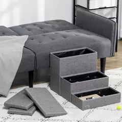 PawHut 3 Steps Pet Stairs, with Storage Boxes, for Bed, Couches - Grey - 7