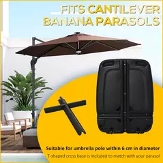 Outsunny Parasol Base, Water and Sand Filled, Up to 75kg, Portable Umbrella Stand Weights for Cantilever Banana Parasol with Wheels, Black - 4