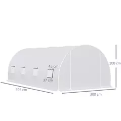 Outsunny 6 x 3 x 2 m Polytunnel Greenhouse, Walk in Polytunnel Tent with Metal Frame, Zippered Door and 8 Windows for Garden and Backyard, White - 3