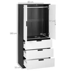 HOMCOM 2 Door Wardrobe, Modern Wardrobe with 3 Drawers and Hanging Rod for Bedroom, Black - 3