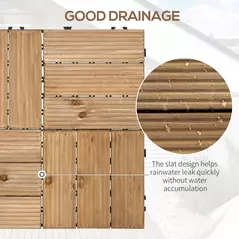 Outsunny 27 Pcs Wooden Interlocking Decking Tiles, Outdoor Flooring Tiles for Patio, Balcony, Terrace, Hot Tub, 30 x 30 cm per Piece, 2.5㎡ per Pack, Brown - 5