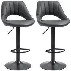 HOMCOM Bar Stools Set of 2, PU Leather Swivel Barstools with Backrest and Footrest for Kitchen, Counter, Breakfast Bar, Grey - 1
