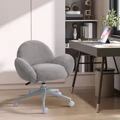 HOMCOM Makeup Vanity Chair, Cute Fluffy Desk Chair with Rolling Wheels for Bedroom Living Room, Grey - 2