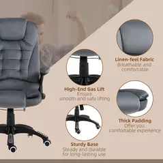 Vinsetto Massage Recliner Chair Heated Office Chair with Six Massage Points Velvet-Feel Fabric 360° Swivel Wheels Grey - 9