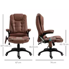 Vinsetto Massage Recliner Chair Heated Office Chair with Six Massage Points Microfiber Cloth 360° Swivel Wheels Brown - 3