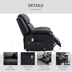 HOMCOM Riser and Recliner Chair with Massage, Power Lift Recliner Chair for Elderly with Remote Control, Extended Footrest, Dual Side Pockets, Overstuffed Electric Reclining Armchair, Black - 4