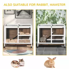 PawHut Wooden Rabbit Hutch, Bunny Cage w/ Tray, Ramp, Openable Roof, Wheels, 91.5 x 53.3 x 73cm - Brown - 7