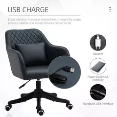 Vinsetto PU Leather Office Chair, Desk Chair, Makeup Vanity Chair with Massage Lumbar Pillow and Rolling Wheels for Bedroom and Home, Deep Blue - 4