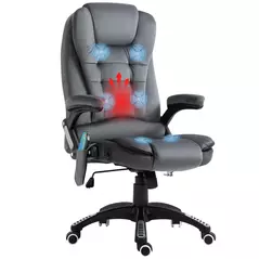 Vinsetto Massage Recliner Chair Heated Office Chair with Six Massage Points Velvet-Feel Fabric 360° Swivel Wheels Grey - 1