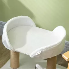 PawHut 42cm Indoor Cat Tree, with Toy Balls, Jute Scratching Post - White - 8