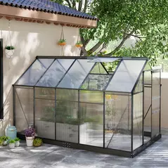 Outsunny 6 x 10ft Polycarbonate Greenhouse, Large Walk-In Green House with Slide Door and Window, Garden Plants Grow House with Aluminium Frame and Foundation, Grey - 2