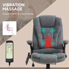 Vinsetto Massage Recliner Chair Heated Office Chair with Six Massage Points Linen-Feel Fabric 360° Swivel Wheels Grey - 4