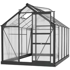 Outsunny 6 x 10ft Polycarbonate Greenhouse, Large Walk-In Green House with Slide Door and Window, Garden Plants Grow House with Aluminium Frame and Foundation, Grey - 1