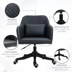 Vinsetto PU Leather Office Chair, Desk Chair, Makeup Vanity Chair with Massage Lumbar Pillow and Rolling Wheels for Bedroom and Home, Deep Blue - 7
