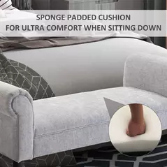 HOMCOM Bed End Bench, Window Seat, Linen Chaise Lounge Sofa with Arm and Wooden Legs for Bedroom, Living Room, Grey - 5