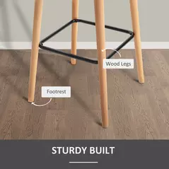 HOMCOM Set of 2 Bar Stools Modern Upholstered Seat Bar Chairs w/ Metal Frame, Solid Wood Legs Living Room Dining Room Fabric Furniture - Grey - 5