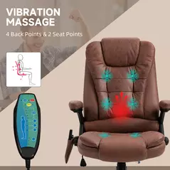 Vinsetto Massage Recliner Chair Heated Office Chair with Six Massage Points Microfiber Cloth 360° Swivel Wheels Brown - 4