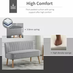 HOMCOM Modern Velvet Double Seat Sofa w/ Wood Frame Foam Padding Soft Comfortable Compact Couch Light Grey - 6