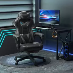 Vinsetto Computer Gaming Chair, Racing Desk Chair with Lumbar Support and Footrest, PU Leather Gamer Chair with Headrest and Swivel Wheels for Home, Grey - 2