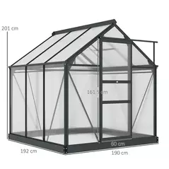 Outsunny 6 x 6ft Polycarbonate Greenhouse, Large Walk-In Green House with Slide Door and Window, Garden Plants Grow House with Aluminium Frame and Foundation, Grey - 3