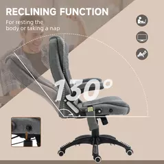 Vinsetto Massage Recliner Chair Heated Office Chair with Six Massage Points Linen-Feel Fabric 360° Swivel Wheels Grey - 7