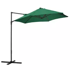 Outsunny 2.5M Garden Cantilever Parasol, Offset Roma Patio Umbrella Hanging Sun Shade Canopy Shelter with 360° Rotation and Cross Base, Green - 1
