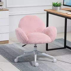 HOMCOM Makeup Vanity Chair, Cute Fluffy Desk Chair with Rolling Wheels for Bedroom Living Room, Pink - 2