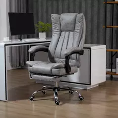 Vinsetto Home Office Chair Microfibre Desk Chair with Reclining Function Armrests Swivel Wheels Footrest Grey - 2