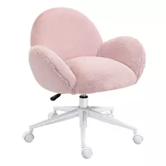 HOMCOM Makeup Vanity Chair, Cute Fluffy Desk Chair with Rolling Wheels for Bedroom Living Room, Pink - 1