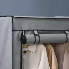 HOMCOM Steel Frame Fabric Wardrobe, with Rail and Shelves - Light Grey - 8