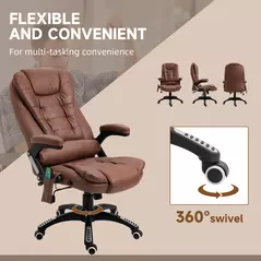 Vinsetto Massage Recliner Chair Heated Office Chair with Six Massage Points Microfiber Cloth 360° Swivel Wheels Brown - 8