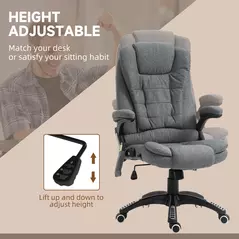 Vinsetto Massage Recliner Chair Heated Office Chair with Six Massage Points Linen-Feel Fabric 360° Swivel Wheels Grey - 5