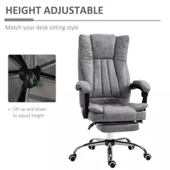 Vinsetto Home Office Chair Microfibre Desk Chair with Reclining Function Armrests Swivel Wheels Footrest Grey - 4