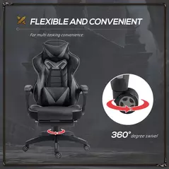 Vinsetto Computer Gaming Chair, Racing Desk Chair with Lumbar Support and Footrest, PU Leather Gamer Chair with Headrest and Swivel Wheels for Home, Grey - 6