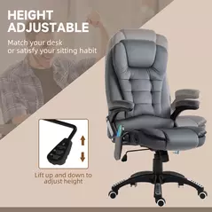 Vinsetto Massage Recliner Chair Heated Office Chair with Six Massage Points Velvet-Feel Fabric 360° Swivel Wheels Grey - 5